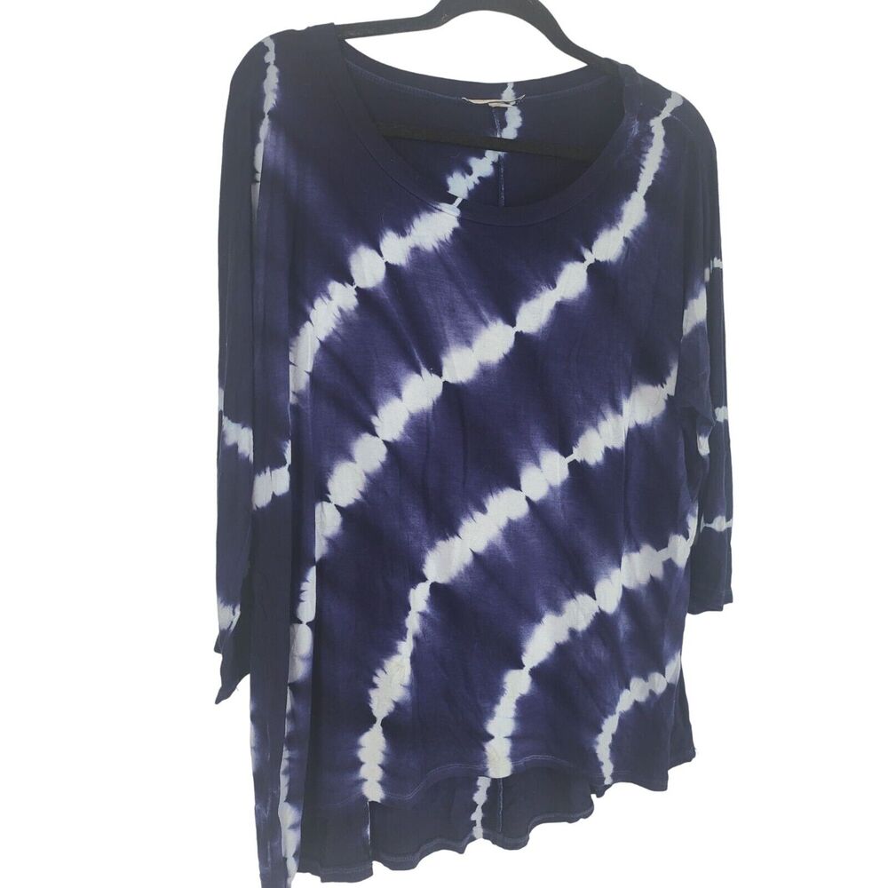 Maria Gabrielle Tie-Dye Top‎ L Womens Blue White Half Sleeve Crew Neck Pullover - Picture 2 of 10